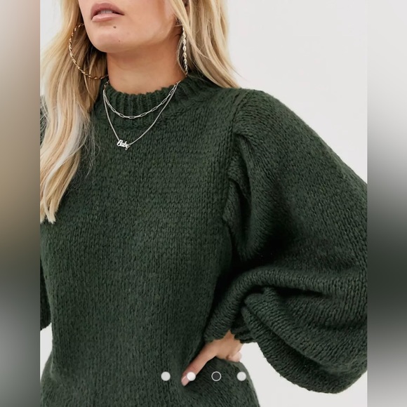 ASOS DESIGN sweater dress with voluminous sleeves in khaki green - Picture 4 of 4